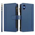 For iPhone XS / X Magnetic Closure 9 Card Slots Zipper Leather Case with Hand Strap(Dark Blue) - 2