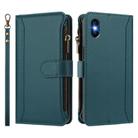 For iPhone XS / X Magnetic Closure 9 Card Slots Zipper Leather Case with Hand Strap(Dark Green) - 2
