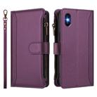 For iPhone XS / X Magnetic Closure 9 Card Slots Zipper Leather Case with Hand Strap(Purple) - 2
