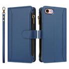 For iPhone SE 2022 / 2020 / 8 / 7 Magnetic Closure 9 Card Slots Zipper Leather Case with Hand Strap(Dark Blue) - 2