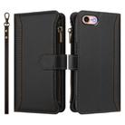 For iPhone SE 2022 / 2020 / 8 / 7 Magnetic Closure 9 Card Slots Zipper Leather Case with Hand Strap(Black) - 2
