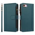For iPhone SE 2022 / 2020 / 8 / 7 Magnetic Closure 9 Card Slots Zipper Leather Case with Hand Strap(Dark Green) - 2