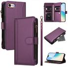 For iPhone SE 2022 / 2020 / 8 / 7 Magnetic Closure 9 Card Slots Zipper Leather Case with Hand Strap(Purple) - 1