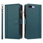 For iPhone 8 Plus / 7 Plus Magnetic Closure 9 Card Slots Zipper Leather Case with Hand Strap(Dark Green) - 2