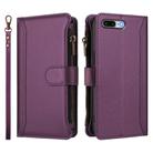 For iPhone 8 Plus / 7 Plus Magnetic Closure 9 Card Slots Zipper Leather Case with Hand Strap(Purple) - 2