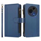 For TCL 60 NxtPaper Magnetic Closure 9 Card Slots Zipper Leather Case with Hand Strap(Dark Blue) - 2