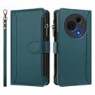 For TCL 60 NxtPaper Magnetic Closure 9 Card Slots Zipper Leather Case with Hand Strap(Dark Green) - 2