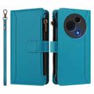 For TCL 60 NxtPaper Magnetic Closure 9 Card Slots Zipper Leather Case with Hand Strap(Turquoise) - 2