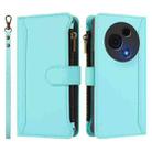 For TCL 60 NxtPaper Magnetic Closure 9 Card Slots Zipper Leather Case with Hand Strap(Mint Green) - 2