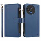 For TCL 60R 5G Magnetic Closure 9 Card Slots Zipper Leather Case with Hand Strap(Dark Blue) - 2