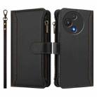 For TCL 60R 5G Magnetic Closure 9 Card Slots Zipper Leather Case with Hand Strap(Black) - 2