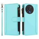 For TCL 60R 5G Magnetic Closure 9 Card Slots Zipper Leather Case with Hand Strap(Mint Green) - 2