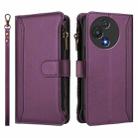 For TCL 60R 5G Magnetic Closure 9 Card Slots Zipper Leather Case with Hand Strap(Purple) - 2