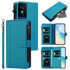 For TCL 50 5G / 50 XE NxtPaper 5G Magnetic Closure 9 Card Slots Zipper Leather Case with Hand Strap(Turquoise) - 1