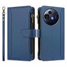 For TCL 50 Pro NxtPaper / P10 Magnetic Closure 9 Card Slots Zipper Leather Case with Hand Strap(Dark Blue) - 2
