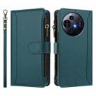 For TCL 50 Pro NxtPaper / P10 Magnetic Closure 9 Card Slots Zipper Leather Case with Hand Strap(Dark Green) - 2