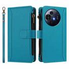 For TCL 50 Pro NxtPaper / P10 Magnetic Closure 9 Card Slots Zipper Leather Case with Hand Strap(Turquoise) - 2