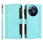 For TCL 50 Pro NxtPaper / P10 Magnetic Closure 9 Card Slots Zipper Leather Case with Hand Strap(Mint Green) - 2