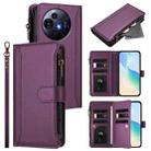 For TCL 50 Pro NxtPaper / P10 Magnetic Closure 9 Card Slots Zipper Leather Case with Hand Strap(Purple) - 1