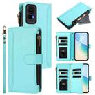 For TCL 50 LE 5G / K23 / K24 Magnetic Closure 9 Card Slots Zipper Leather Case with Hand Strap(Mint Green) - 1