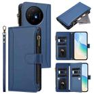 For TCL 50 XL / 50 XL NxtPaper 5G Magnetic Closure 9 Card Slots Zipper Leather Case with Hand Strap(Dark Blue) - 1
