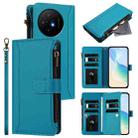 For TCL 50 XL / 50 XL NxtPaper 5G Magnetic Closure 9 Card Slots Zipper Leather Case with Hand Strap(Turquoise) - 1