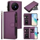 For TCL 50 XL / 50 XL NxtPaper 5G Magnetic Closure 9 Card Slots Zipper Leather Case with Hand Strap(Purple) - 1