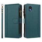For TCL 201 Magnetic Closure 9 Card Slots Zipper Leather Case with Hand Strap(Dark Green) - 2