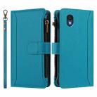 For TCL 201 Magnetic Closure 9 Card Slots Zipper Leather Case with Hand Strap(Turquoise) - 2