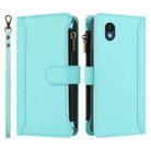 For TCL 201 Magnetic Closure 9 Card Slots Zipper Leather Case with Hand Strap(Mint Green) - 2