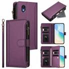 For TCL 201 Magnetic Closure 9 Card Slots Zipper Leather Case with Hand Strap(Purple) - 1