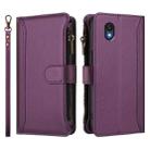 For TCL 201 Magnetic Closure 9 Card Slots Zipper Leather Case with Hand Strap(Purple) - 2