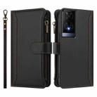 For TCL 50 XE Magnetic Closure 9 Card Slots Zipper Leather Case with Hand Strap(Black) - 2