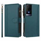 For TCL 50 XE Magnetic Closure 9 Card Slots Zipper Leather Case with Hand Strap(Dark Green) - 2