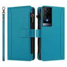 For TCL 50 XE Magnetic Closure 9 Card Slots Zipper Leather Case with Hand Strap(Turquoise) - 2