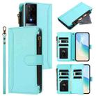 For TCL 50 XE Magnetic Closure 9 Card Slots Zipper Leather Case with Hand Strap(Mint Green) - 1