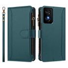 For TCL 50 SE / 40 NxtPaper 4G Magnetic Closure 9 Card Slots Zipper Leather Case with Hand Strap(Dark Green) - 2