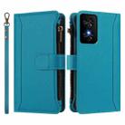 For TCL 50 SE / 40 NxtPaper 4G Magnetic Closure 9 Card Slots Zipper Leather Case with Hand Strap(Turquoise) - 2