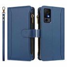 For TCL 40 XL / 40 T Magnetic Closure 9 Card Slots Zipper Leather Case with Hand Strap(Dark Blue) - 2