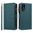 For TCL 40 XL / 40 T Magnetic Closure 9 Card Slots Zipper Leather Case with Hand Strap(Dark Green) - 2