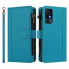 For TCL 40 XL / 40 T Magnetic Closure 9 Card Slots Zipper Leather Case with Hand Strap(Turquoise) - 2