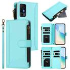 For TCL 40 XL / 40 T Magnetic Closure 9 Card Slots Zipper Leather Case with Hand Strap(Mint Green) - 1