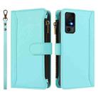 For TCL 40 XL / 40 T Magnetic Closure 9 Card Slots Zipper Leather Case with Hand Strap(Mint Green) - 2