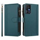 For TCL 40 SE Magnetic Closure 9 Card Slots Zipper Leather Case with Hand Strap(Dark Green) - 2