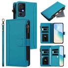For TCL 40 SE Magnetic Closure 9 Card Slots Zipper Leather Case with Hand Strap(Turquoise) - 1