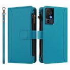 For TCL 40 SE Magnetic Closure 9 Card Slots Zipper Leather Case with Hand Strap(Turquoise) - 2