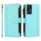 For TCL 40 SE Magnetic Closure 9 Card Slots Zipper Leather Case with Hand Strap(Mint Green) - 2