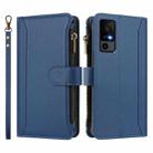 For TCL 40 R 5G Magnetic Closure 9 Card Slots Zipper Leather Case with Hand Strap(Dark Blue) - 2
