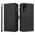For TCL 40 R 5G Magnetic Closure 9 Card Slots Zipper Leather Case with Hand Strap(Black) - 2