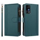 For TCL 40 R 5G Magnetic Closure 9 Card Slots Zipper Leather Case with Hand Strap(Dark Green) - 2